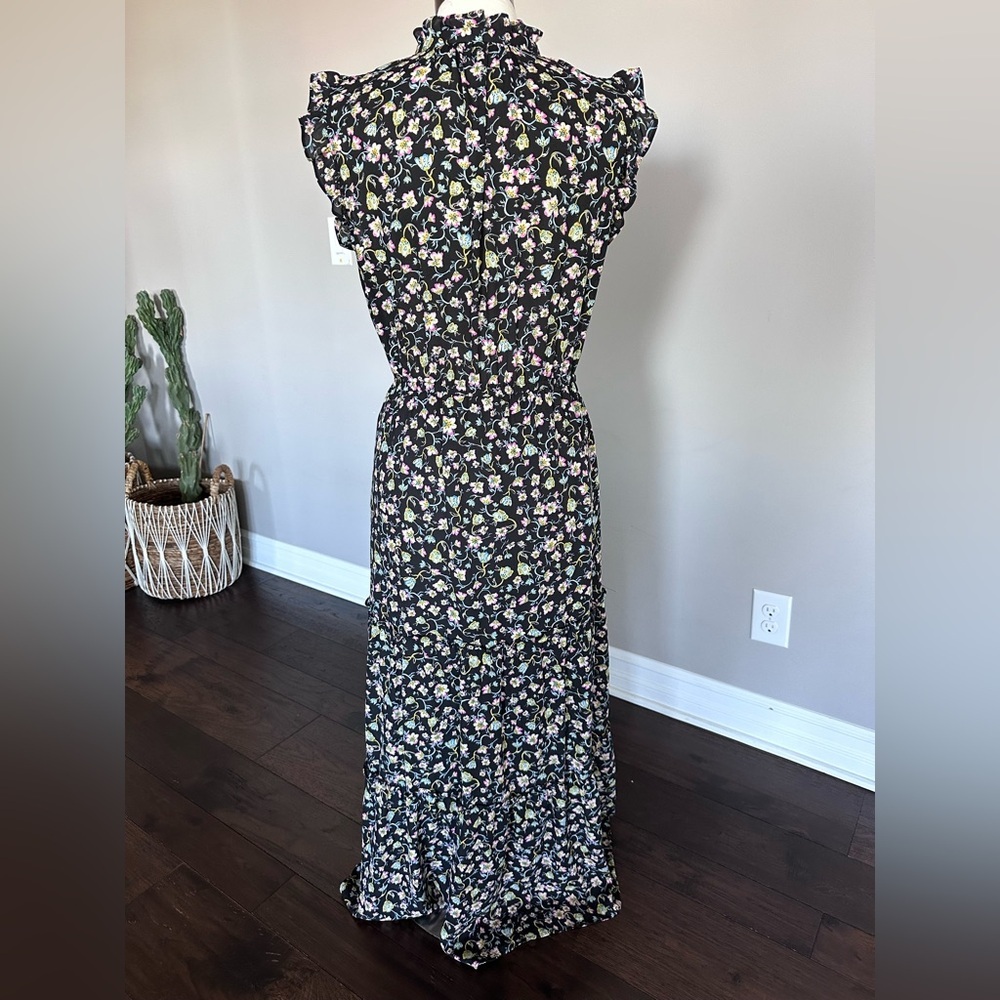 Who What Wear Floral Maxi Dress Scandi Boho Prairie Ruffles Sleeveless Tie Waist - Picture 3 of 12